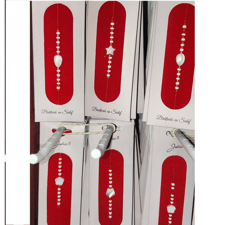 Martisor Bratara cu Sidef, Snur Rosu Reglabil, Margele Albe si Rosii, Pandantiv din Scoica, Modele de Sezon - vivimall.ro