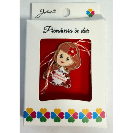Mărțișor broșă mică din metal, model 10, dimensiune 2,5-3 cm, în cutie cadou, vedere frontală