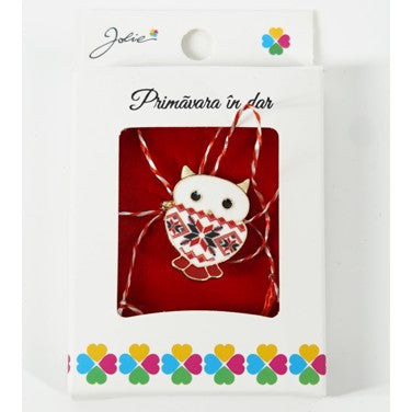 Martisor Brosa Mica in Cutie, Dimensiune Brosa 2.5-3 cm, Material Metal, Model Bufnita Traditionala - vivimall.ro