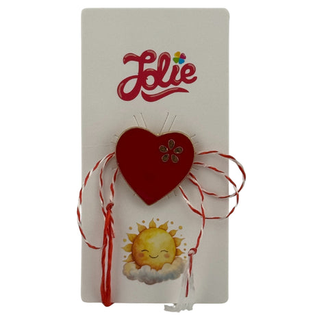 Martisor pentru copii, Jolie, Material Metal, Ambalaj Carton cu Design, Dimensiune Brosa Aproximativ 2x2 cm, Multicolor, Model Inima Rosie - vivimall.ro