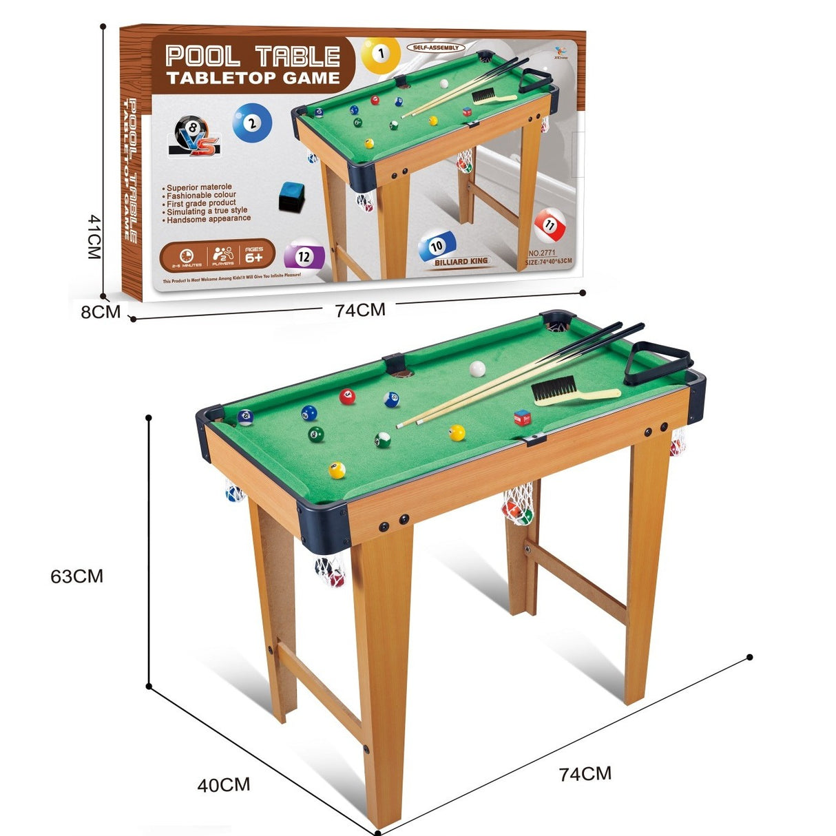 Masa de Biliard, Flippy, cu Picioare, +6 Ani, 74 x 63 x 40 cm, din Lemn/ABS, Maro/Verde
