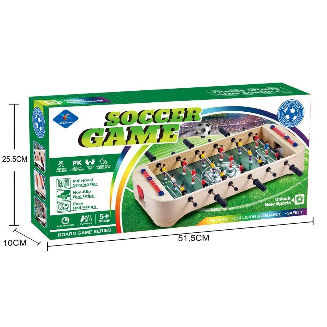 Masa de Fotbal cu Teren, Vivimall, fara Picioare, 6 Manere, Tablou de Scor, 51.5 x 10 x 25.5 cm, din Lemn/Otel, Crem/Verde - vivimall.ro