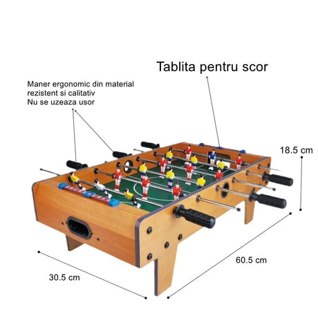 Masa de Fotbal cu Teren si 18 Jucatori Flippy, 6 Manere, cu Tablou pentru Scor, din Metal, Lemn si ABS, 60.5 x 30.5 x 18.5 cm, cu Picioare, pentru copii/adulti - vivimall.ro