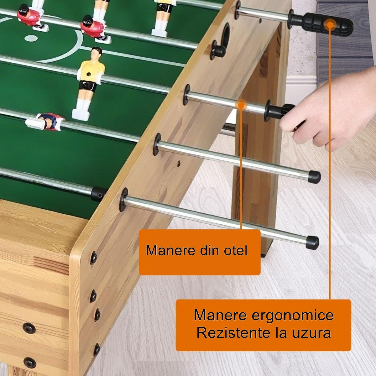 Masa De Fotbal Cu Teren Si 21 Jucatori 8 Manere, Cu Tablou Pentru Scor, Din Metal, Lemn Si Abs, Cu Picioare, Pentru Copii/Adulti - vivimall.ro
