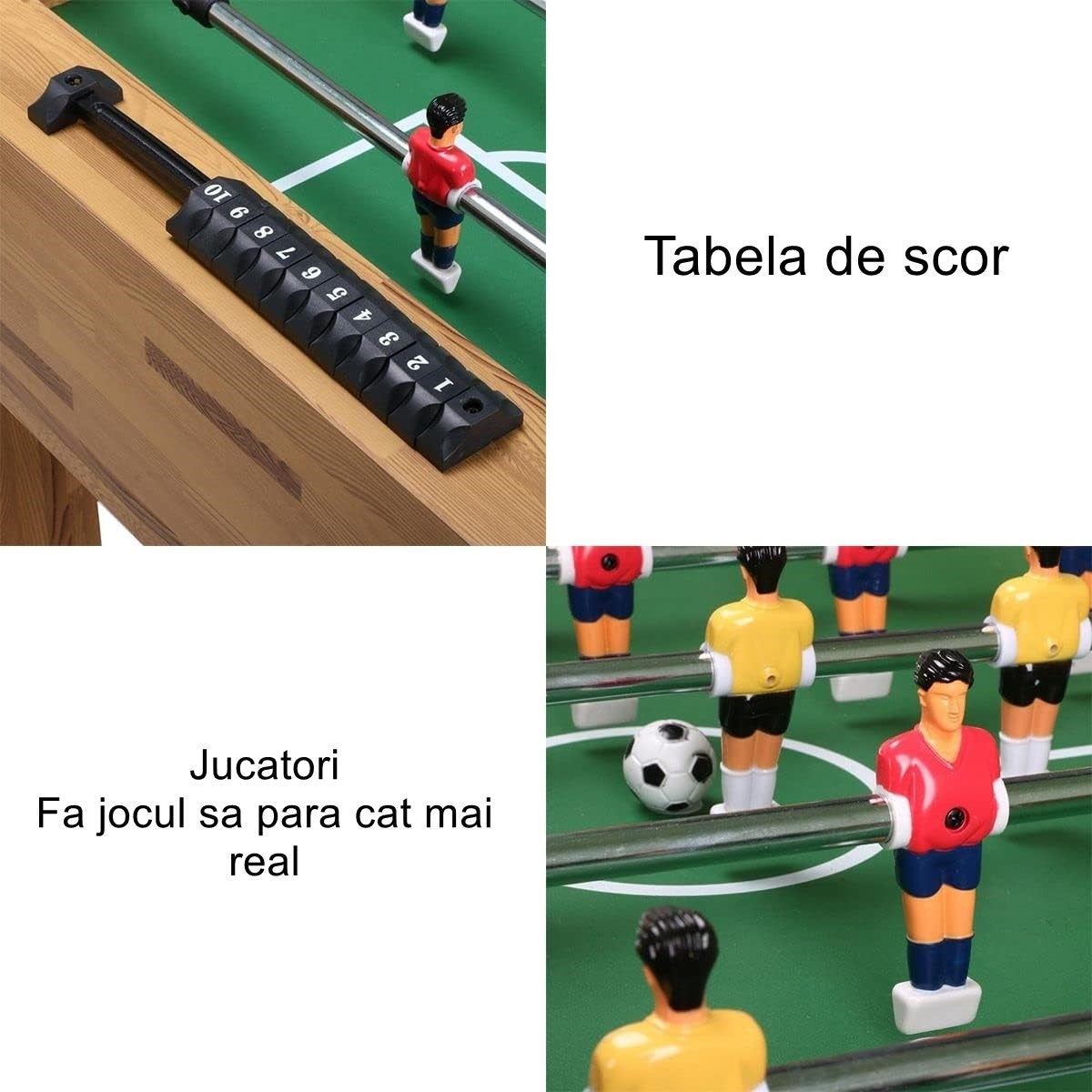 Masa De Fotbal Cu Teren Si 21 Jucatori 8 Manere, Cu Tablou Pentru Scor, Din Metal, Lemn Si Abs, Cu Picioare, Pentru Copii/Adulti - vivimall.ro