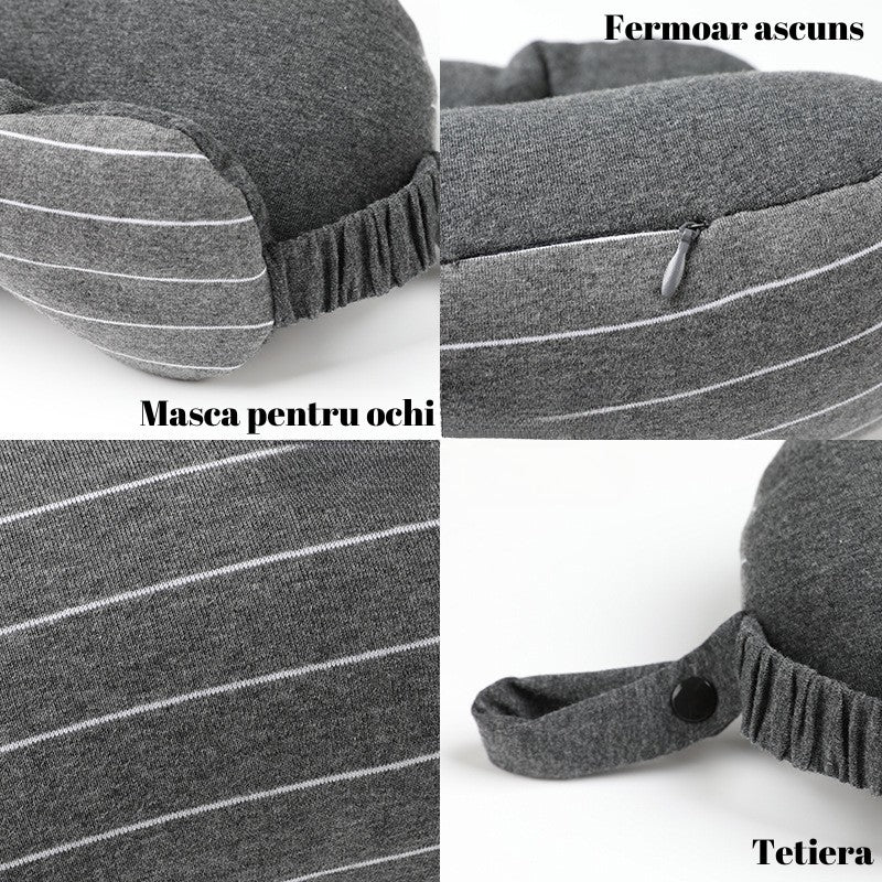 Masca De Dormit, 2 In 1, Cu Tetiera, Din Particule De Spuma Si Bumbac, Inchis - vivimall.ro