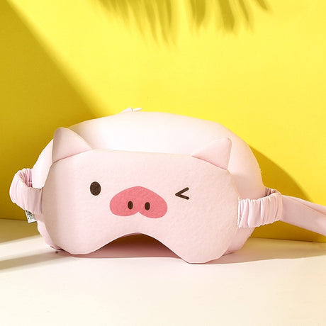 Mască dormit model porc roz cu husă detașabilă și fermoar, detaliu mâner transport