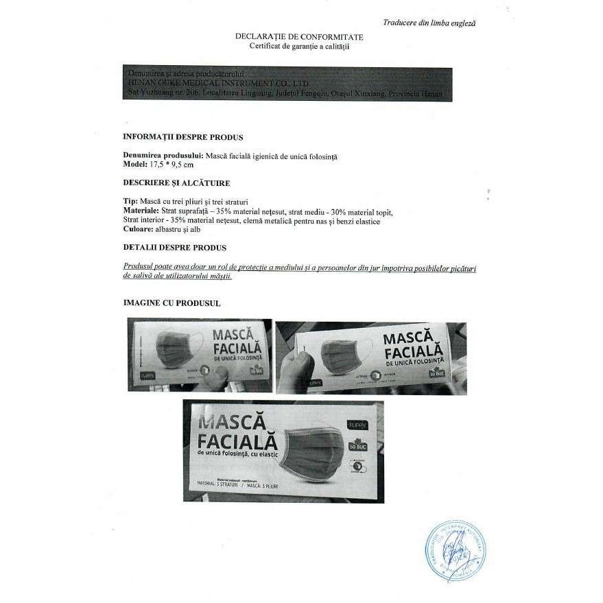Masca Faciala 3 Straturi Si 3 Pliuri - 1 Bucata
