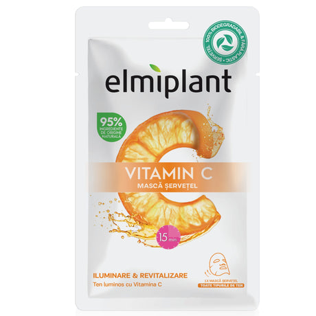 Masca Servetel Pentru Fata, Elmiplant, Vitamin C, Pentru Iluminare si Revitalizare, 20 ml - vivimall.ro
