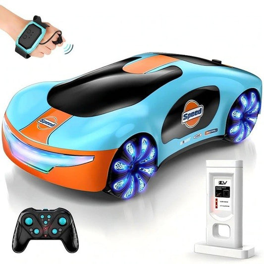 Masinuta Smart, Flippy, cu Telecomanda si Controller prin Gesturi/Wireless, Lumini/Sunet/Abur, Reincarcabila, 24x12,4x7,1 cm, Statie de Incarcare EV, Albastru/Portocaliu - vivimall.ro