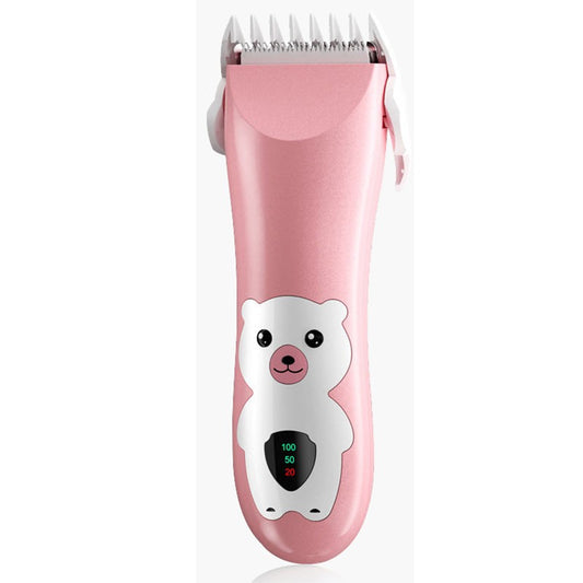 Masina De Tuns Bebelusi si Copii, Flippy, Display Digital, Lame Cermice si Inox, Fara Fir, Functie Anti Taiere, Silentios, 50 W, Rezistent la Apa, 2 Accesorii, Incarcator USB, Model Ursulet, Roz