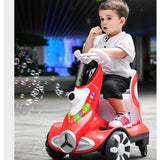 Masinuta electrica cu telecomanda pentru copii, Flippy, roti spate rotire 360, 3- 6 ani, curea siguranta, baloane de sapun, lumini si sunete, self control si prin telecomanda, cu pedale de acceleratie si frana, rosie