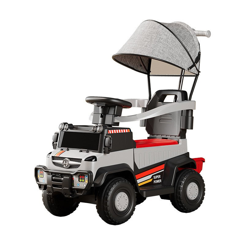 Masinuta Electrica, Pe 4 Roti, Cu Telecomanda Si Maner Detasabil, Cos De Depozitare, Lumini Led Si Muzica, +1 An, Greutate Portanta 40 Kg - vivimall.ro