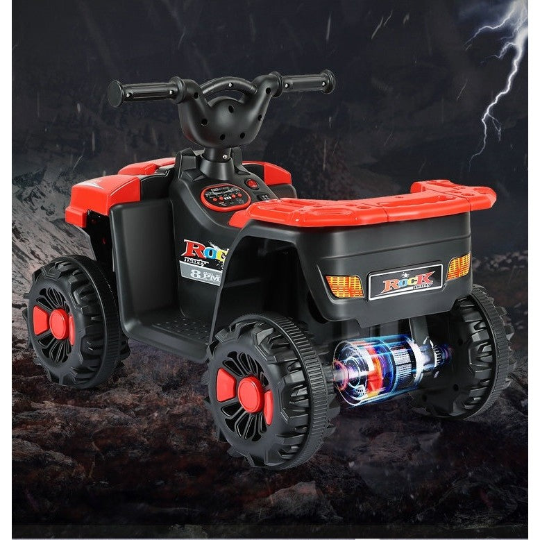 Masinuta Electrica Vivimall, pe 4 Roti, Tip ATV, cu Acumulator, Sistem Anti-Rasturnare, Sistem de Lumini si Sunet, 2-5 Ani, 70 x 43 x 48 cm, Rosu - vivimall.ro