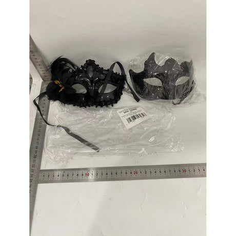 Set 2 Masti de Cuplu, Flippy, pentru Carnaval, Bal Mascat, Marime Universala, Model Floare Laterala si Margele, Model Clasic, Negru texturat