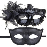 Set 2 Masti de Cuplu, Flippy, pentru Carnaval, Bal Mascat, Marime Universala, Model Floare Laterala si Margele, Model Clasic, Negru Gri