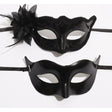Set 2 Masti de Cuplu, Vivimall, pentru Carnaval, Bal Mascat, Marime Universala, Model Floare Laterala si Margele, Model Clasic Fluture, Negru - vivimall.ro