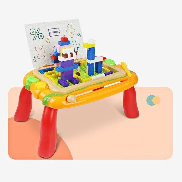 Masuta Educativa Pentru Desenat Si Construit, 2 In 1, 150 De Piese De Constructie Incluse