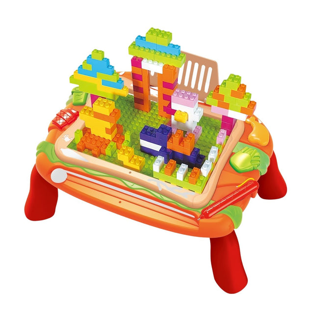 Masuta educativa pentru desenat si construit, 2 in 1, Vivimall, 150 de piese de constructie incluse - vivimall.ro