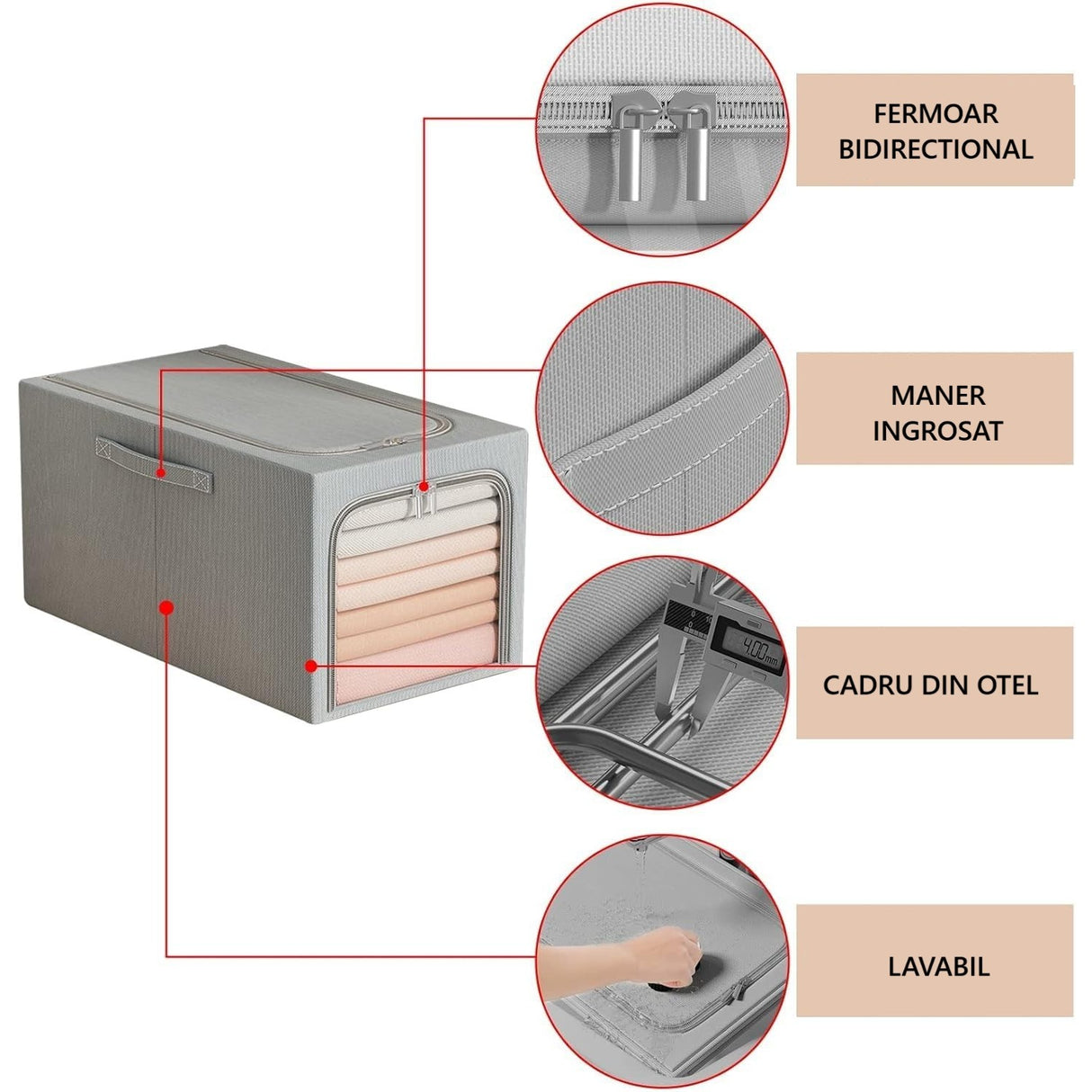 Cutie de Depozitare, Vivimall, 31L, din In si Bumbac, Pliabila, Cadru din Otel, 45 x 30 x 23 cm, Albastru Fumuriu - vivimall.ro