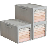 Cutie de Depozitare, Vivimall, 31L, din In si Bumbac, Pliabila, Cadru din Otel, 45 x 30 x 23 cm, Albastru Fumuriu - vivimall.ro