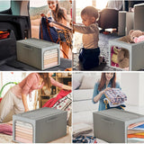 Cutie de Depozitare, Vivimall, 31L, din In si Bumbac, Pliabila, Cadru din Otel, 45 x 30 x 23 cm, Albastru Fumuriu - vivimall.ro