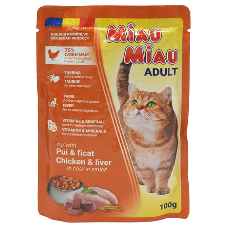 Hrana Umeda pentru Pisici in Sos, Miau Miau, Pui Ficat, 100 g - vivimall.ro