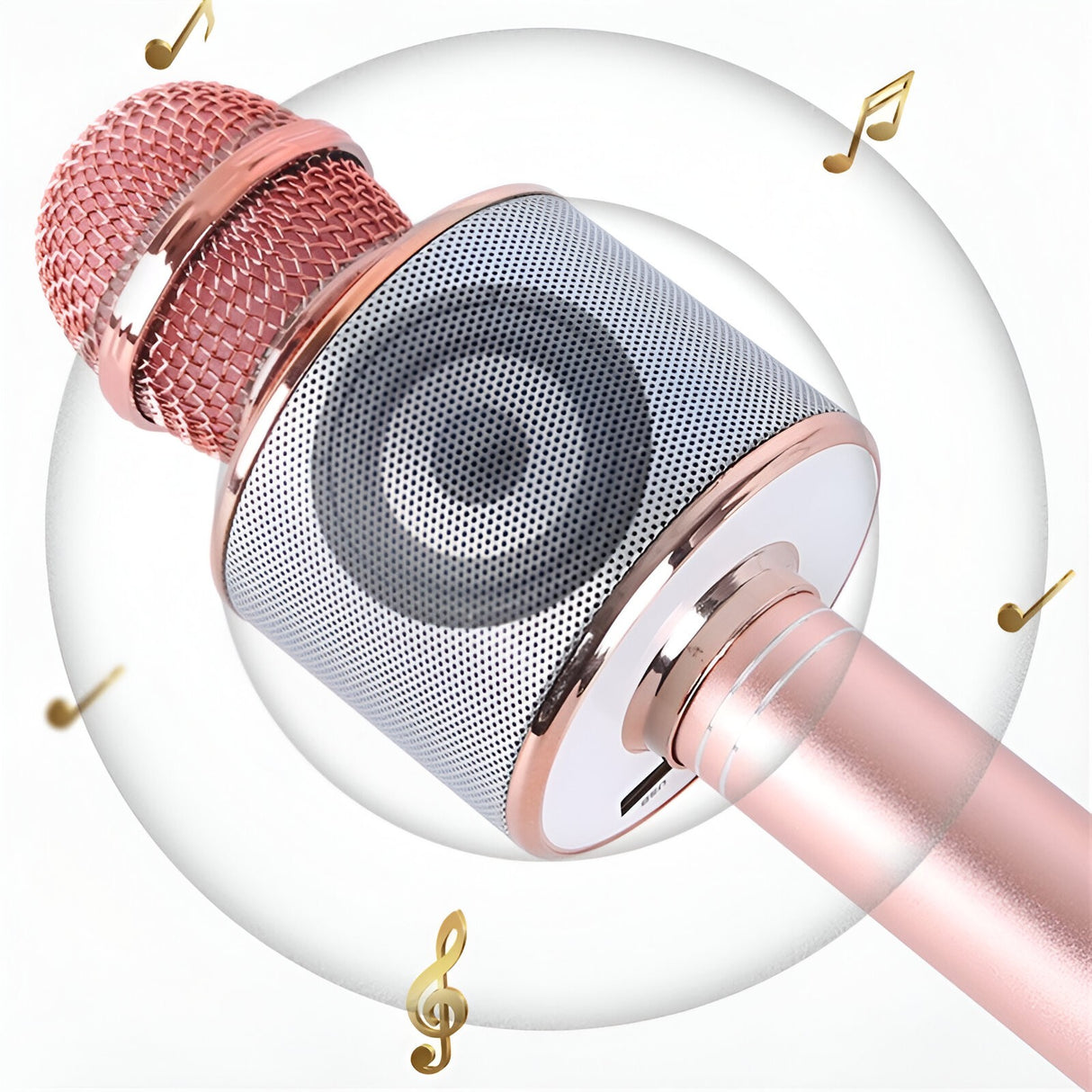 Microfon Karaoke, Pentru Copii, Bluetooth, Boxa Incorporata, Compatibil Cu Orice Smartphone, Acumulator Integrat, Multifunctional, Rose Gold - vivimall.ro