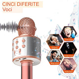 Microfon Karaoke, Pentru Copii, Bluetooth, Boxa Incorporata, Compatibil Cu Orice Smartphone, Acumulator Integrat, Multifunctional, Rose Gold - vivimall.ro