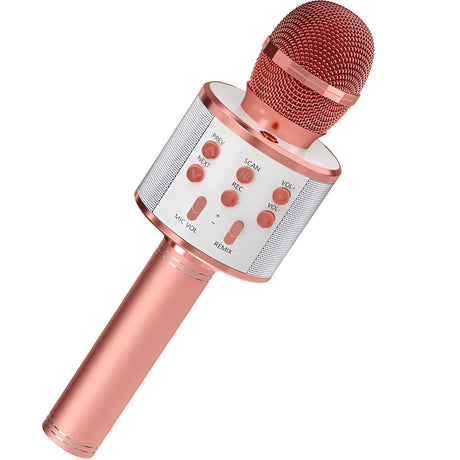 Microfon Karaoke, Pentru Copii, Bluetooth, Boxa Incorporata, Compatibil Cu Orice Smartphone, Acumulator Integrat, Multifunctional, Rose Gold - vivimall.ro