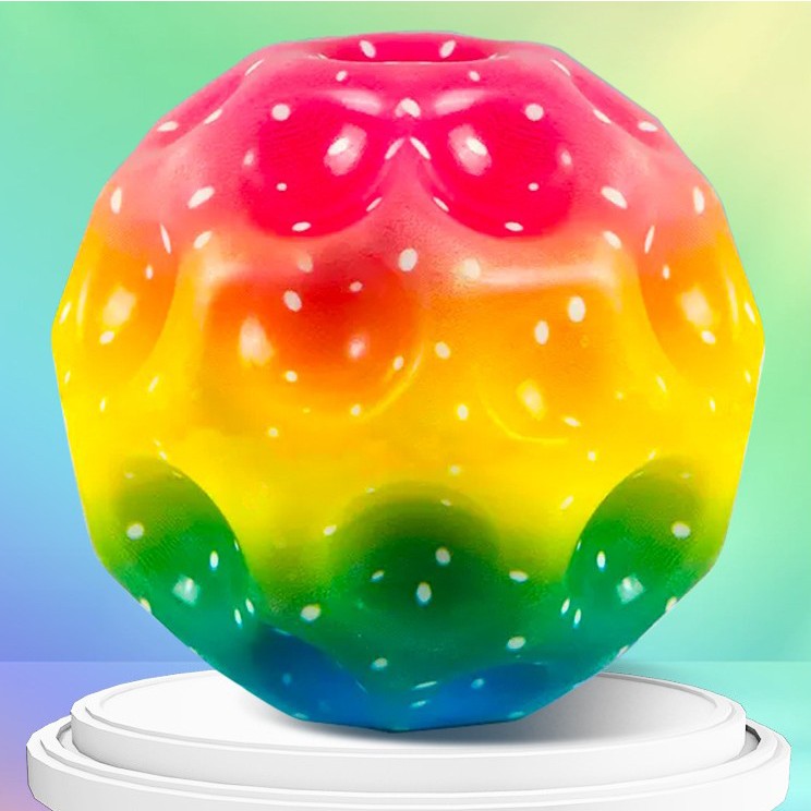 Minge antistres Space Moon Ball 66 mm, detaliu suprafață cu reliefuri neregulate multicolor