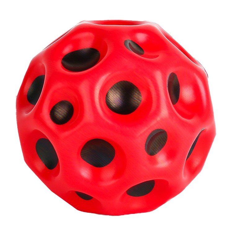 Minge saltăreață hiperelastică Space Moon Ball 66 mm roșie, vedere frontală, jucărie antistres pentru copii