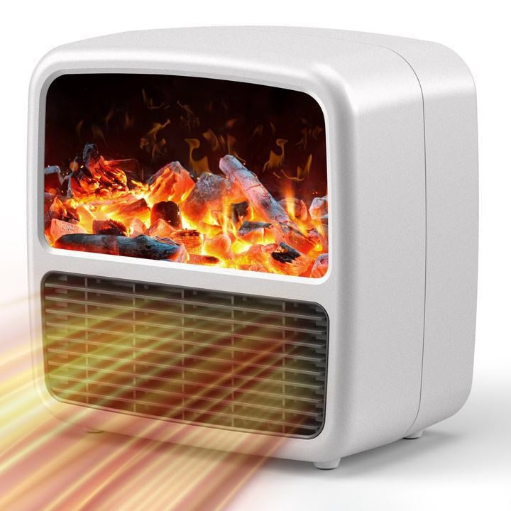 Mini Aeroterma Portabila, Display Lcd, Flacara Tip Semineu, 1500W, 2 Trepte, Oprire Automata, 22 X 22 X 15 Cm - vivimall.ro