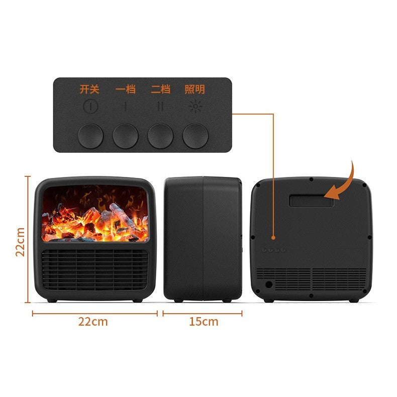 Mini Aeroterma Portabila, Display Lcd, Flacara Tip Semineu, 1500W, 2 Trepte, Oprire Automata, 22 X 22 X 15 Cm - vivimall.ro