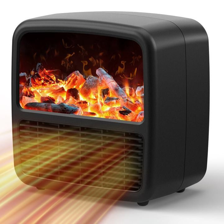 Mini Aeroterma Portabila, Display Lcd, Flacara Tip Semineu, 1500W, 2 Trepte, Oprire Automata, 22 X 22 X 15 Cm - vivimall.ro
