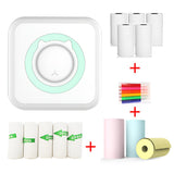 Mini Imprimanta Foto Portabila, 5 Role De Hartie Termica, 5 Role Autocolante, 3 Role Colorate, Pixuri, Incarcare Usb, Alb - vivimall.ro