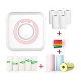 Mini Imprimanta Foto Portabila, 5 Role De Hartie Termica, 5 Role Autocolante, 3 Role Colorate, Pixuri, Incarcare Usb, Roz - vivimall.ro