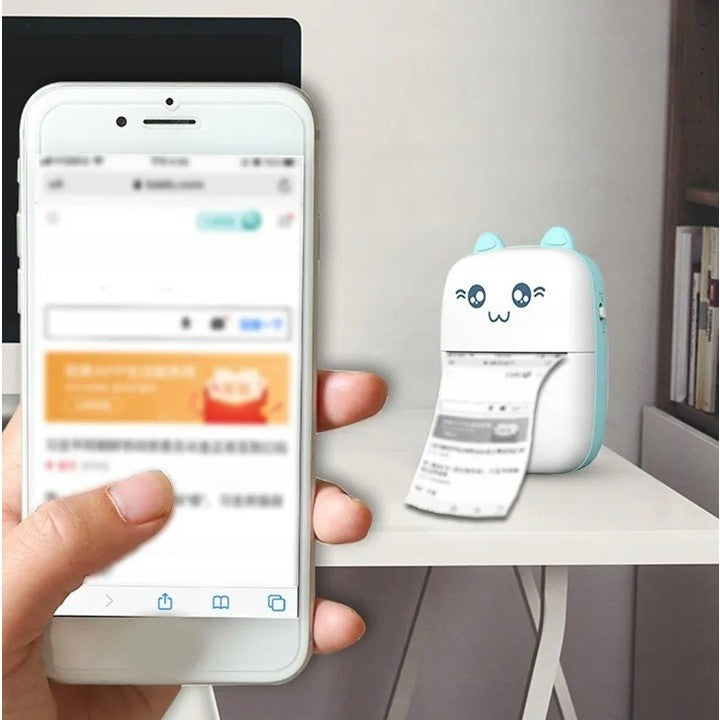 Mini Imprimanta Foto Portabila, Vivimall, Incarcare USB, Bluetooth, Model Ursulet, 12 x 9 x 5 cm, Alb Albastru - vivimall.ro