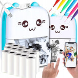 Mini Imprimanta Foto Portabila, Vivimall, Incarcare USB, Bluetooth, Model Ursulet, 12 x 9 x 5 cm, Alb Albastru - vivimall.ro