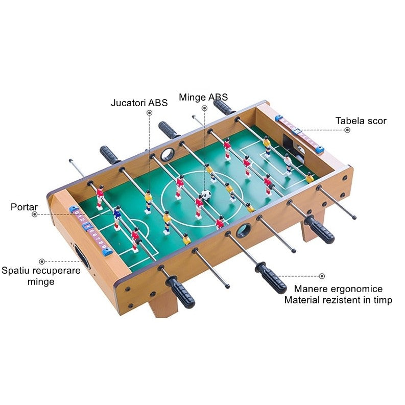 Mini Masa De Fotbal Cu Teren Si 18 Jucatori 6 Manere, Cu Tablou Pentru Scor, Din Metal, Lemn Si Abs, Cu Picioruse, Pentru Copii/Adulti - vivimall.ro