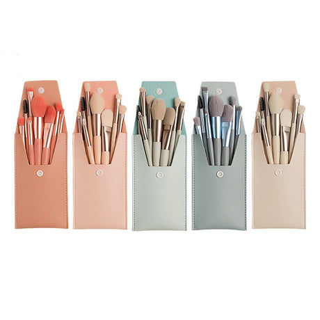 Mini Set Portabil 8 Pensule De Machiaj Cu Husa Albastra - vivimall.ro