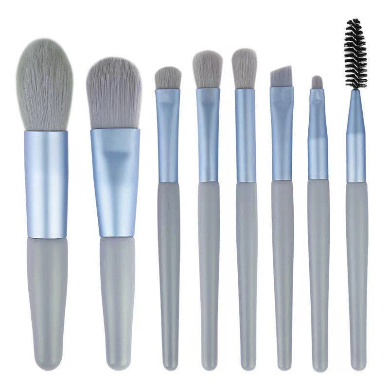 Mini Set Portabil 8 Pensule De Machiaj Cu Husa Albastra - vivimall.ro