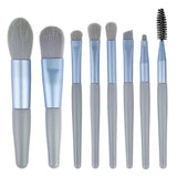 Mini Set Portabil 8 Pensule De Machiaj Cu Husa Albastra - vivimall.ro