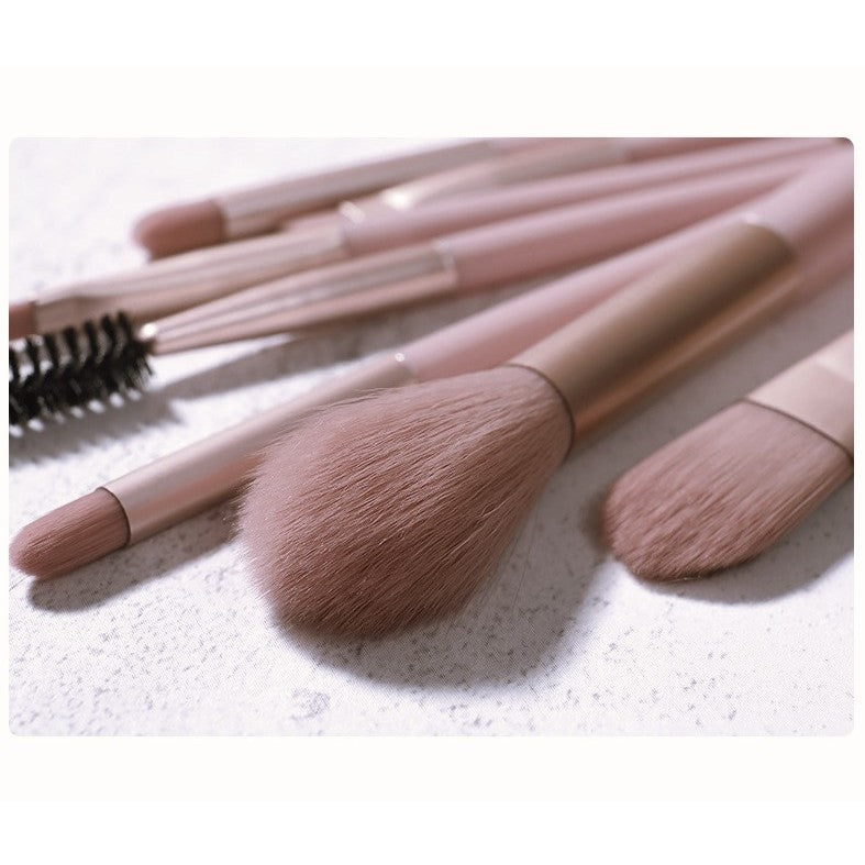 Mini Set Portabil 8 Pensule Pentru Machiaj Super Soft, Makeup Profesional/Incepatori, Maner Ergonomic, Gentuta Depozitare Inclusa - vivimall.ro