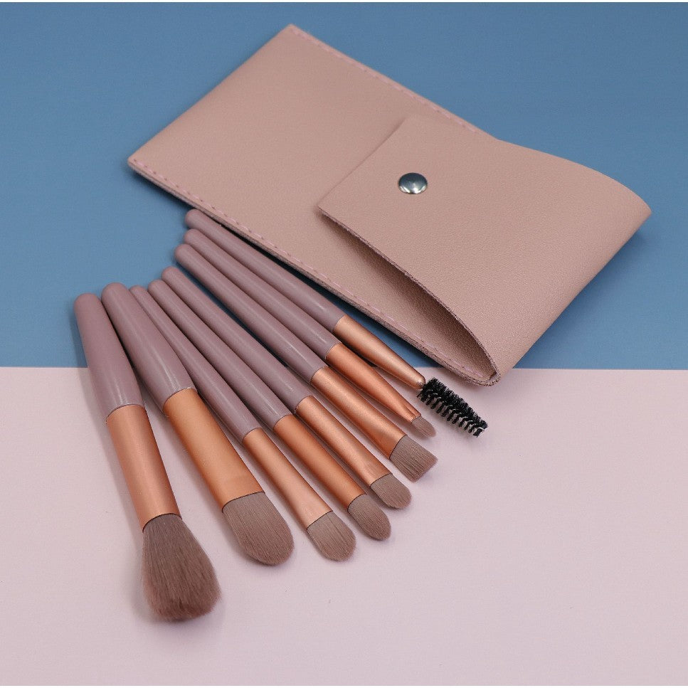 Mini Set Portabil 8 Pensule Pentru Machiaj Super Soft, Makeup Profesional/Incepatori, Maner Ergonomic, Gentuta Depozitare Inclusa - vivimall.ro