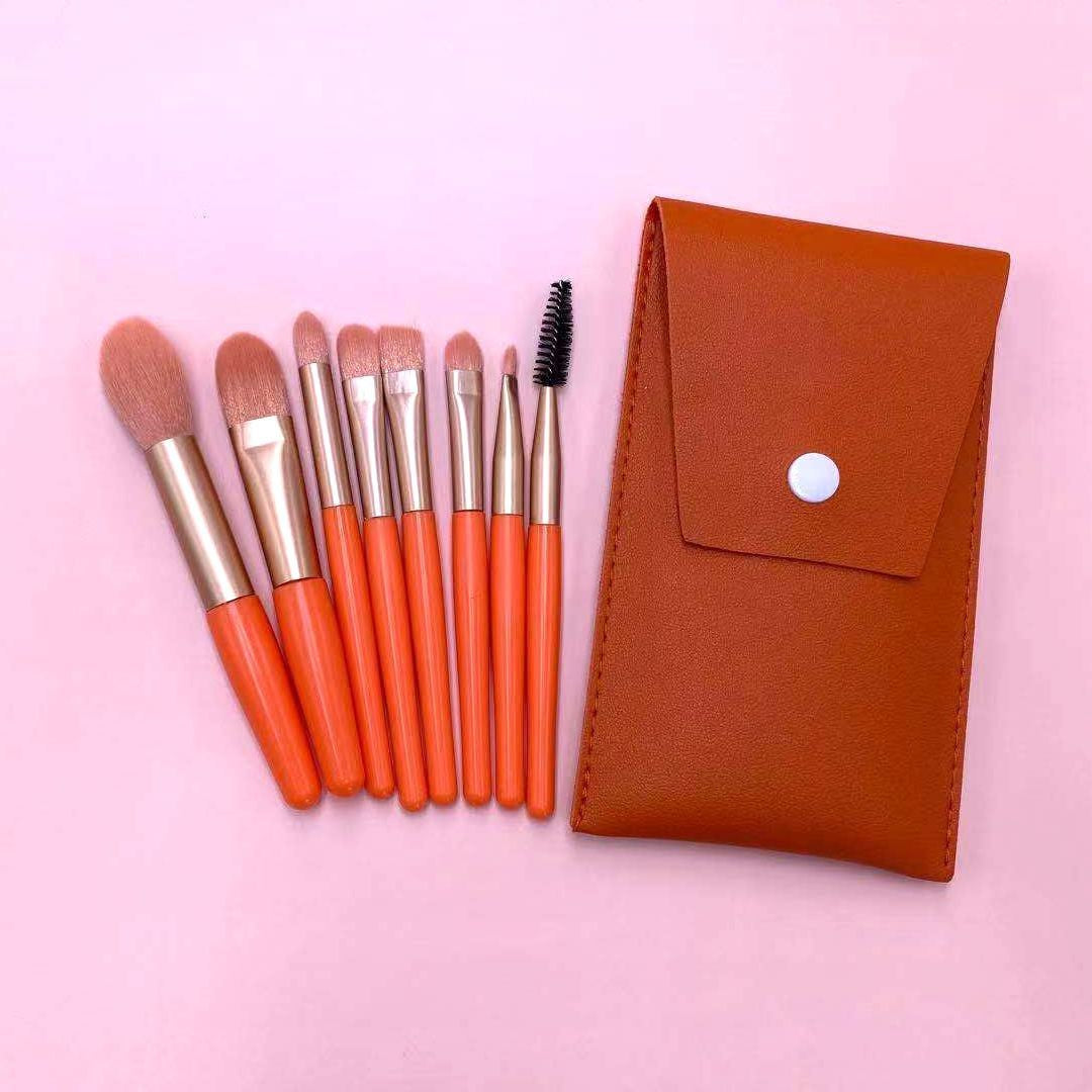 Mini Set Portabil 8 Pensule Pentru Machiaj Super Soft, Makeup Profesional/Incepatori, Maner Ergonomic, Gentuta Depozitare Inclusa - vivimall.ro