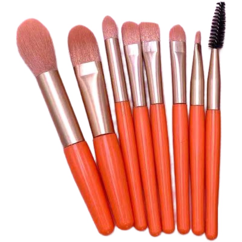 Mini Set Portabil 8 Pensule Pentru Machiaj Super Soft, Makeup Profesional/Incepatori, Maner Ergonomic, Gentuta Depozitare Inclusa - vivimall.ro