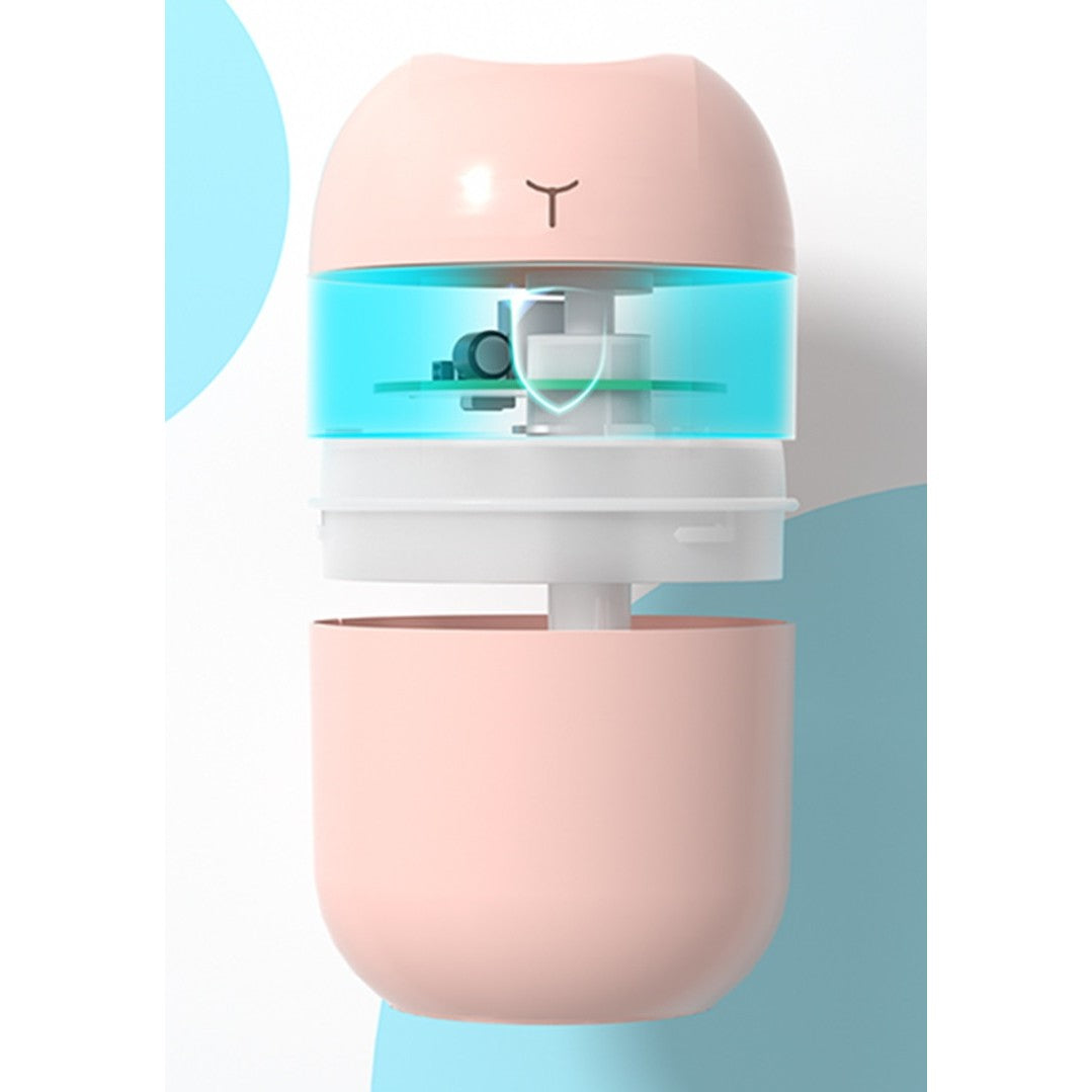 Detaliu rezervor umidificator portabil 220 ml, material ABS și PP, culoare roz
