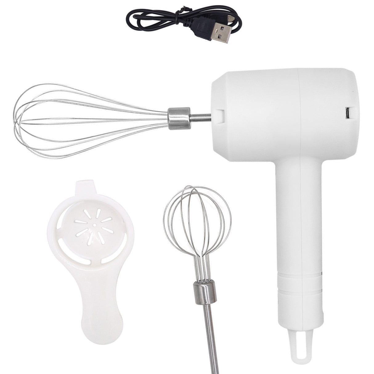 Mixer Electric Fara Fir, Pentru Uz Casnic, Pentru Oua Smantana Frisca, Maner Plastic, Usor De Utilizat Si Depozitat, 3 Accesorii, Alb - vivimall.ro