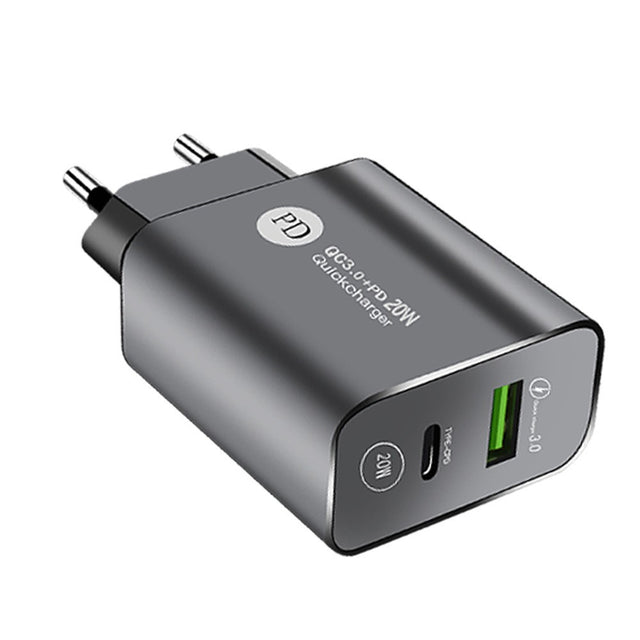 Încărcător rapid Vivimall 20W USB Type-C, vedere frontală, model negru compact cu 2 porturi